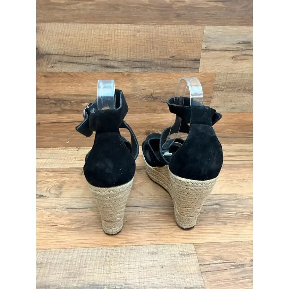 Ugg size 9.5 Callia Black Suede Platform Wedge Ankle Strap Heels Sandals women